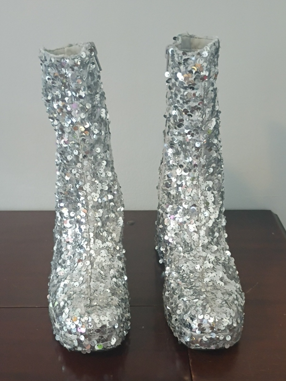 Nordstrom Silver Sequin Platform Ankle Boots 6 M